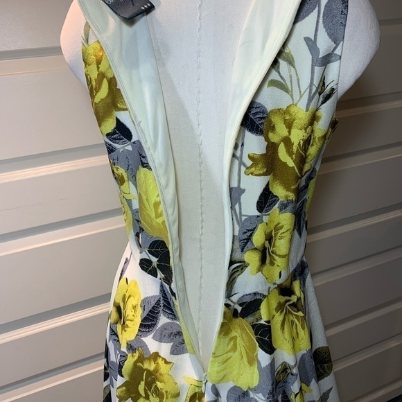 Gabby Skye Fit-N-Flare Midi Dress Off White Floral Yellow Roses 50's Style Gown - Picture 9 of 12